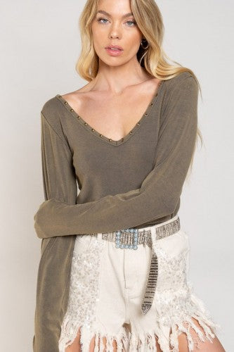 Hurricane Grey Rib L/S with Stud Detail