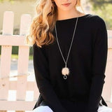 Round Neck Side Slit Hi-Lo Sweater