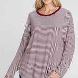 Burgundy Stripe Drop Shoulder L/S Tee