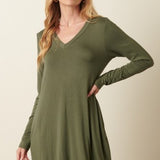 Olive Bamboo V Neck L/S Dress