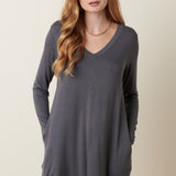Charcoal Bamboo V Neck L/S Dress