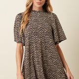 Titanium Animal Print Ruffle Mock Neck Dress