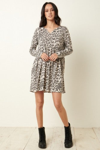 Leopard Flare Babydoll Hacci Dress