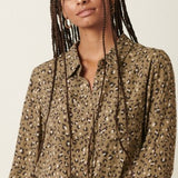 Olive Animal Print L/S Button Front Shirt