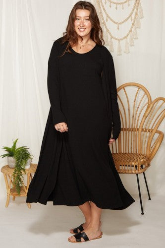 Black Vertical Rib Knit Long Cardigan