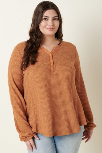 Rusty Meerkat Waffle Henley L/S Top
