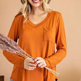 Copper V Neck L/S Contrast Stitch Pocket