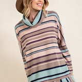 Turquoise Vintage Multi Stripe Hacci Cowl Neck Dolman