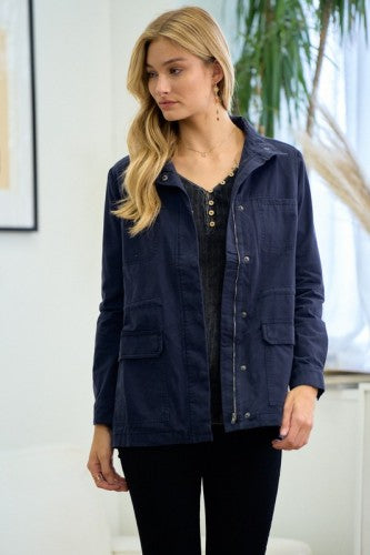 Navy Military Jacket with Cinch Waist