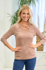 Eleven Strappy Deep V 3/4 Sleeve Top