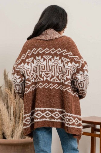 Mocha Multi Tribal Print Cardigan