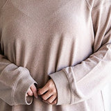 Taupe Hacci Brushed Hooded Pullover with Rib Detail
