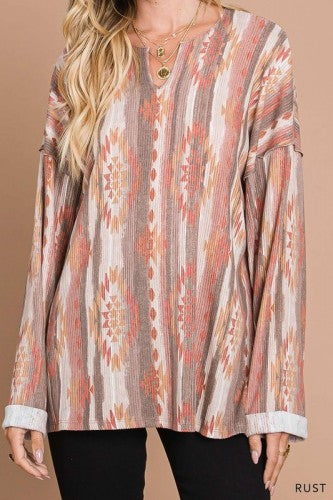 Rust Aztec Rib Pullover L/S