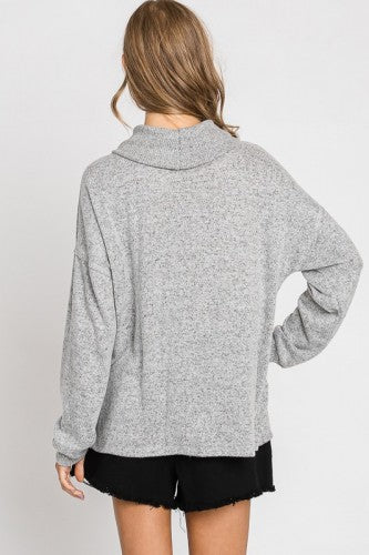 Heather Grey Brushed Hacci Cowl Neck