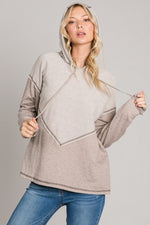 Sand French Terry Hoodie with Exposed Stitch Details