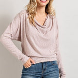 Cherry Brown Ribbed Open Cowl Neck L/S Dolman