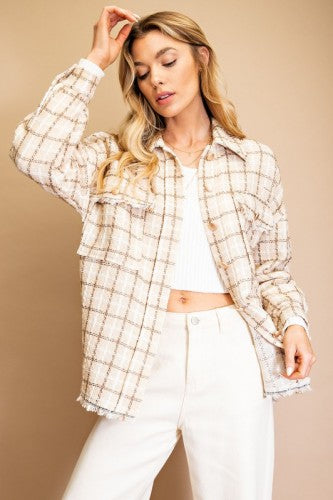 Sand Tweed Button Up Jacket