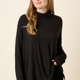 Black Bamboo Mock Neck Oversized L/S