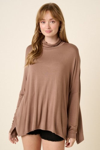Mocha Bamboo Mock Neck Oversized L/S