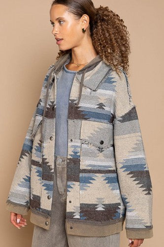 Ash Charcoal Aztec Hoodie Shacket