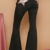 Black Sequin Star Contrast Flare Denim