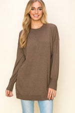 Balloon Sleeve Crew Neck Tunic Sweater