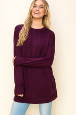 Balloon Sleeve Crew Neck Tunic Sweater