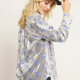 Silver Sequin Star Button Front Top
