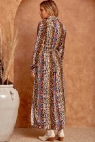 Leo + Embroidered Mix Long Dress with Waist Tie