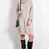 Oatmeal Hacci Brushed Mock Neck Sweater Dress