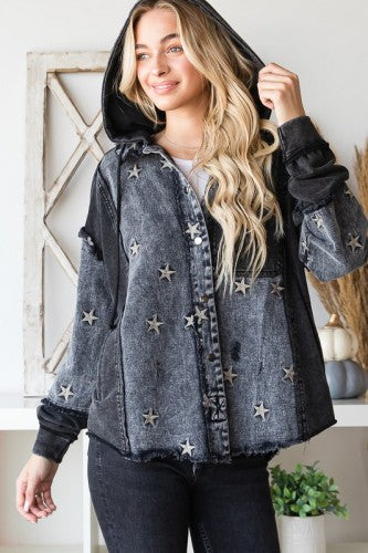 Black Washed Star Embroidered Jacket