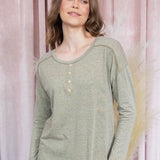 Washed Olive Henley L/S with Buttons