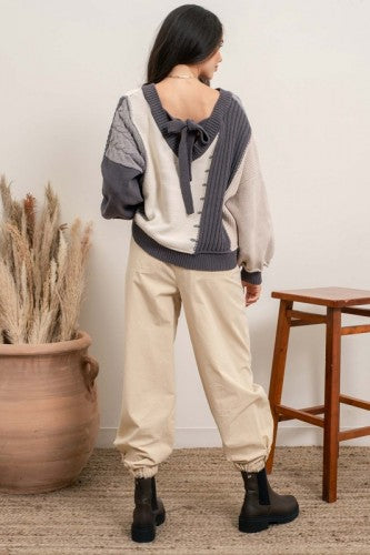 Grey Multi Texture Block Pullover