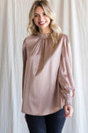 Champagne Satin Smocked Neck Blouse