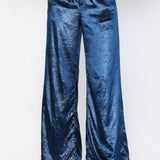 Teal Blue Velvet Shimmer Wide Leg Pant