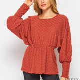 Rust Hacci Block Peplum Hem Top