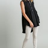 Black Linen High Low Tank with Leo Lining