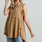 Toffee Linen High Low Tank with Leo Lining