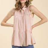 Orange Pinstripe Tiered Button Front Tank
