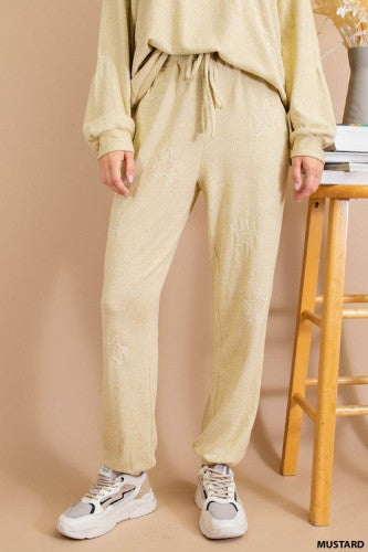 Mustard Brushed Star Embroidery Jogger