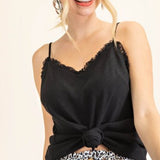 Black Linen Self Fray Cami