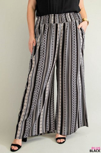 Black Ethnic Print Smock Waist Pant