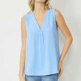Sky Blue V Neck Placket Tank