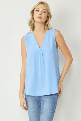Sky Blue V Neck Placket Tank