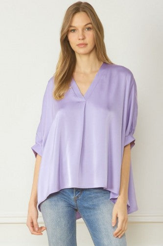 Lavender Satin V Neck Dolman