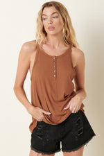 Rib Button Halter Knit Tank