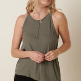 Rib Button Halter Knit Tank