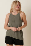 Rib Button Halter Knit Tank