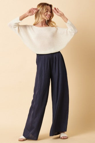 Navy Light Satin Wide Leg Pants