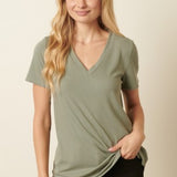 Seagrass Rib Knit V Neck Tee
